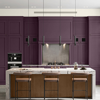 Dulux 2024 paint colour trends palette V2 kitchen Purple Basil deep purple cabinets white walls island stools
