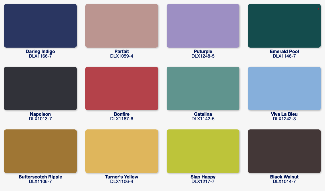 Dulux 2024 Volume III trend paint colour chips